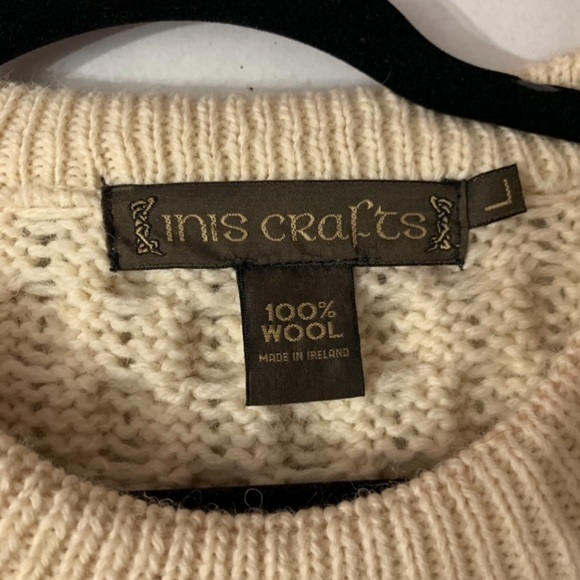 Inis Crafts Ivory Cream 100% Wool Chunky Knit Sweater, Size Large - Picture 2 of 5